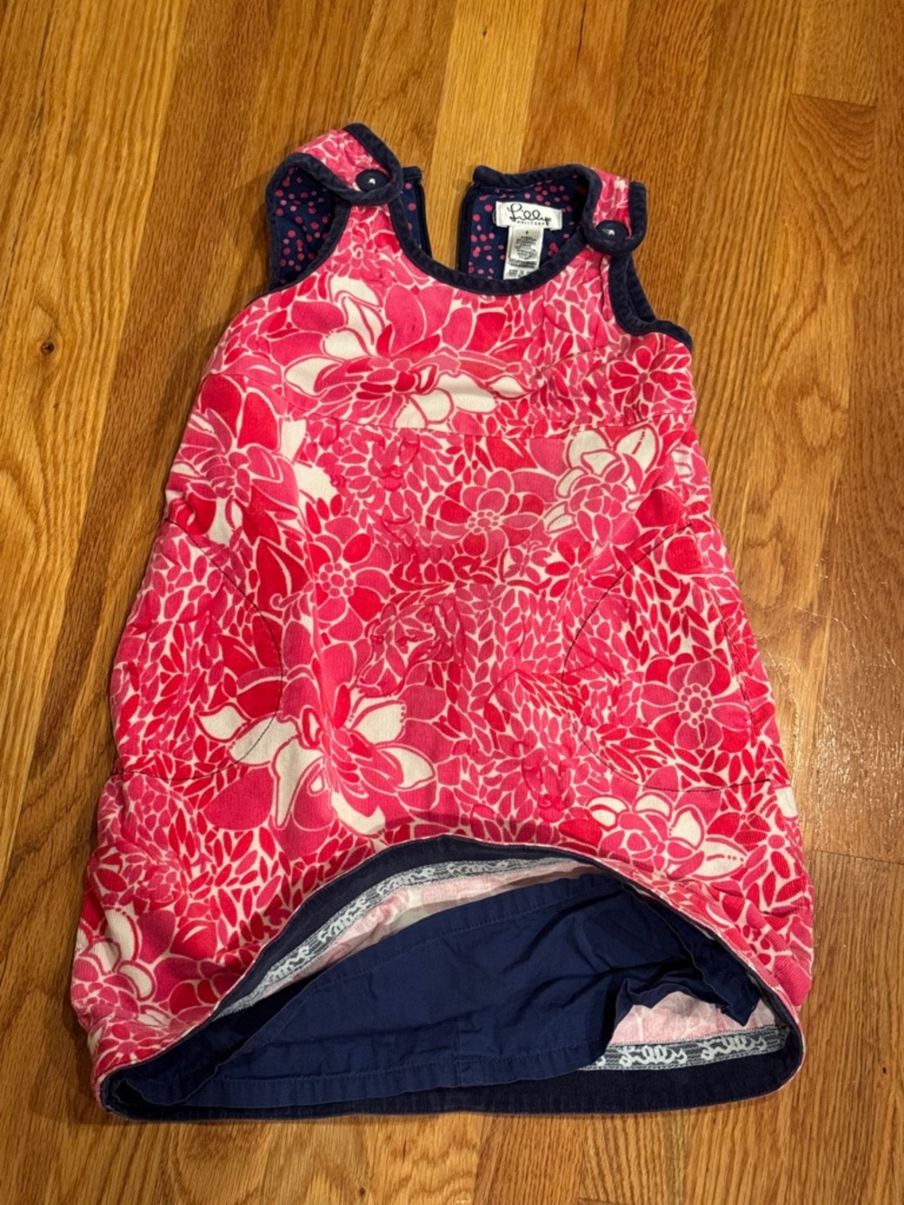 Lilly Pulitzer Pink Floral Sleeveless Dress with Navy Trim